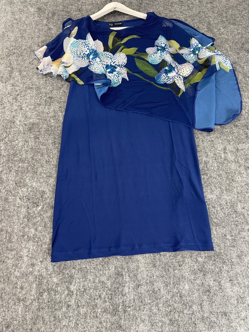 Body Flirt Shift Dress Womens 2XL Floral Blue Stretch New Dolman Sleeve N329